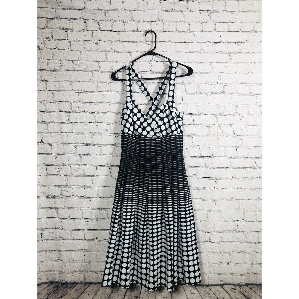 Calvin‎ Klein Women's Polka Dot & Striped Cross-Back A-Line Dress Size 12